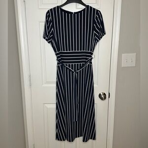 Like New Lauren Ralph Lauren Navy Striped Dress Belted Size 16